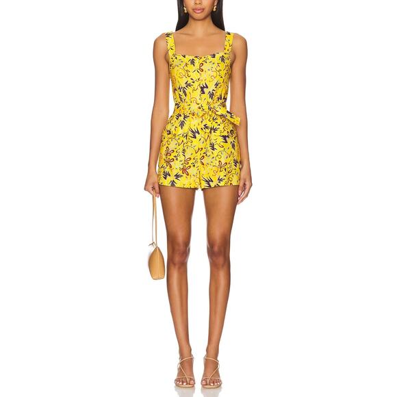 ALC Gilmour Romper Jumpsuit Women 6 Yellow Printed Linen...
